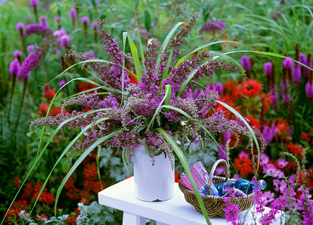 Arrangement of purple buddleia and grasses