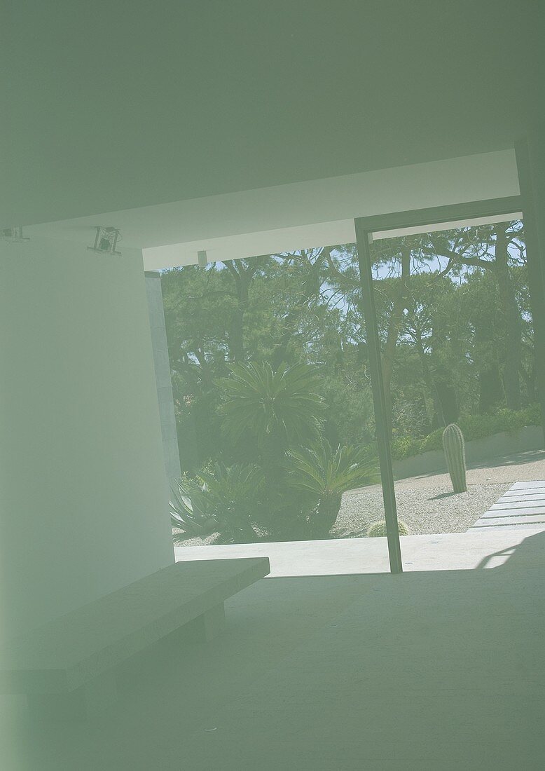 Interior of an architect-designed house with view of garden