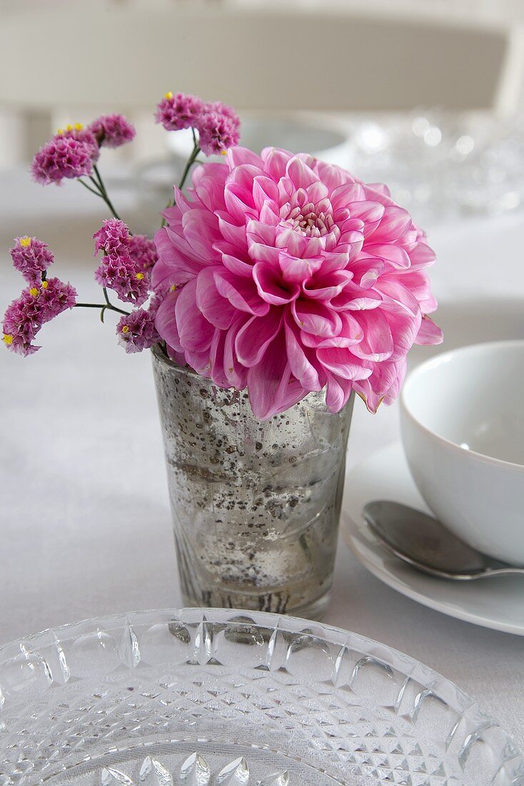 Pink dahlias as table decoration