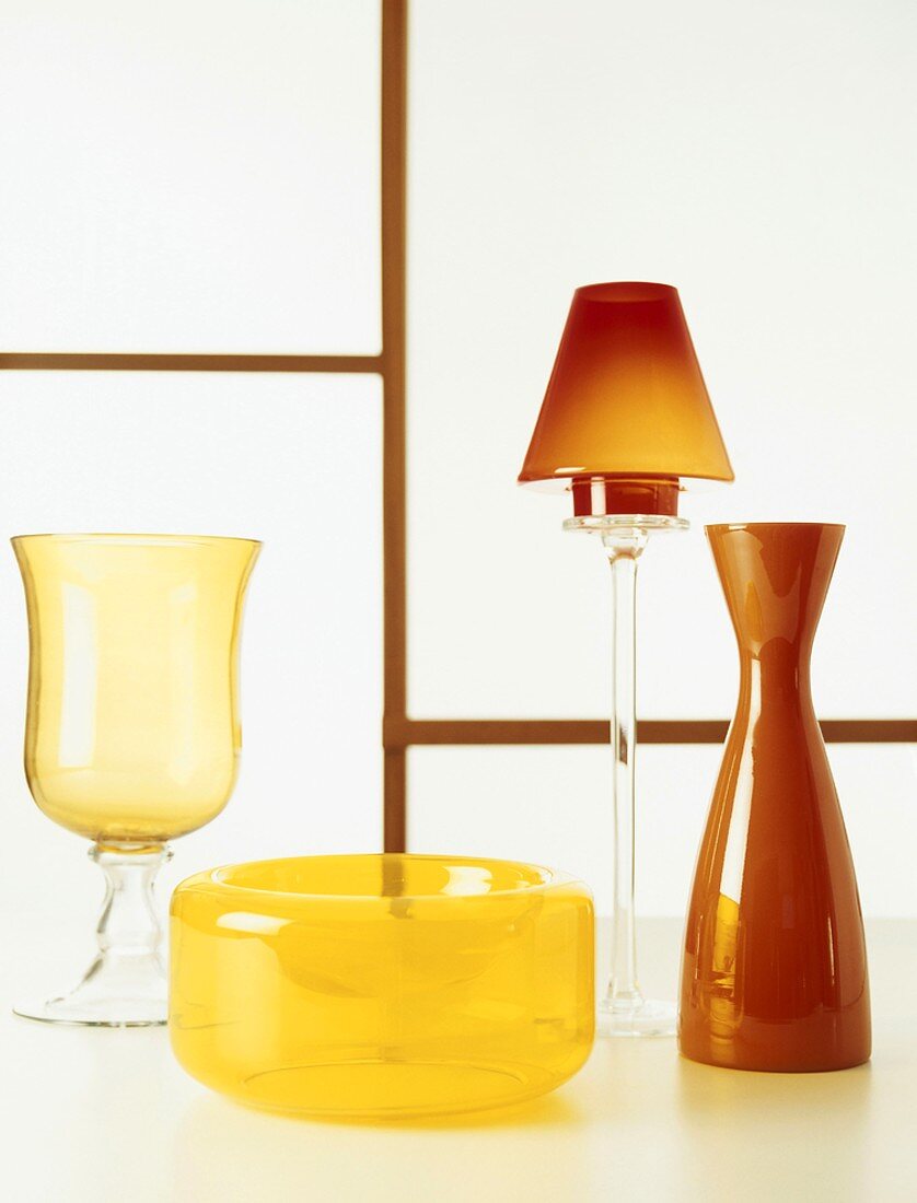 Still-life arrangement of glass vessels