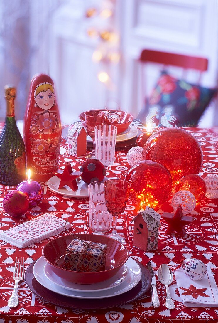 Russian Christmas decorations on a table