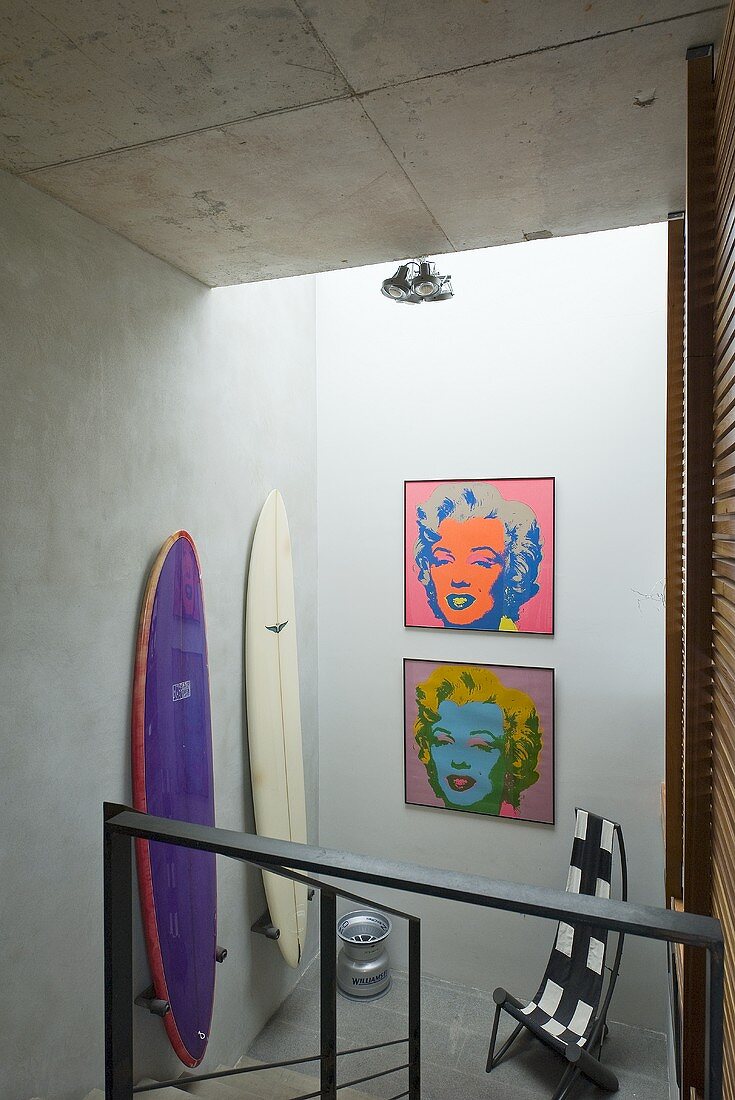 Staircase with surfboards (Villa Nalu, Southern France)