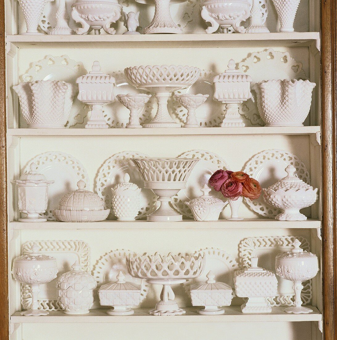 White pottery on shelves