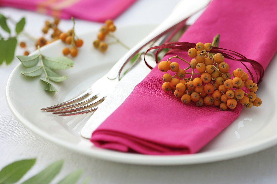 Place-setting with rowan berries