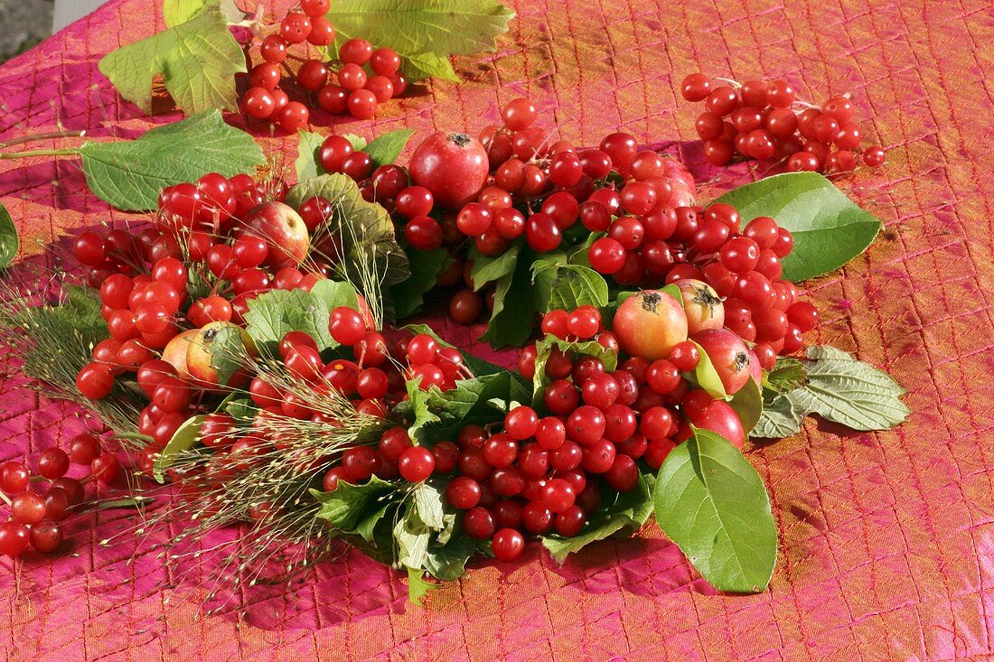 Wreath of viburnum berries and crab apples