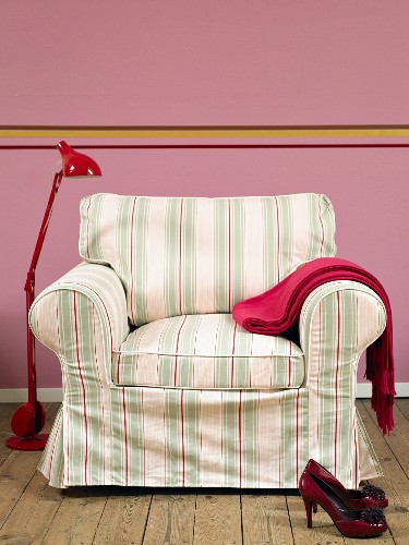 Armchair With Striped Cover And Red Buy Image 10212545 Living4media