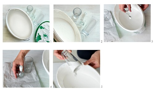 Bastelidee mit Anleitung - Gläser in weiße Farbe tunken