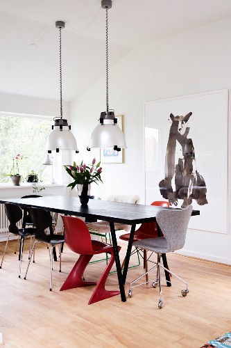 Black Retro Dining Table Two Red Chairs Buy Image 11407593 Living4media