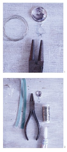 A bookmark of family photos on a velvet ribbon being made