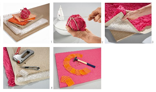 Instructions for making fabric wall hanging with greeting