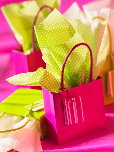 pink and green gift bags