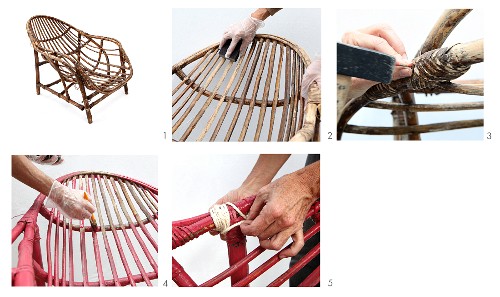 Instructions for revamping an old rattan armchair with fresh paint
