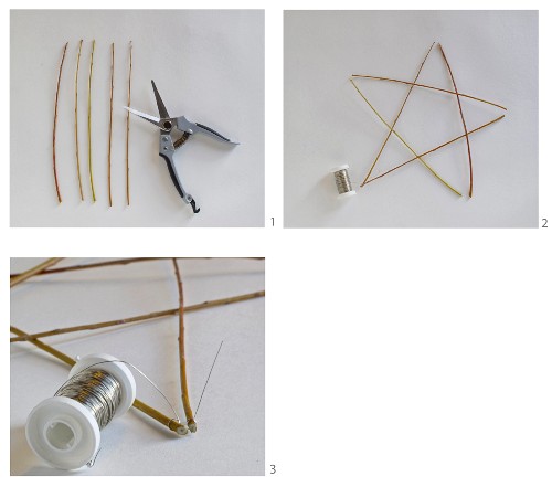 Instructions for making a star from willow branches and silver wire