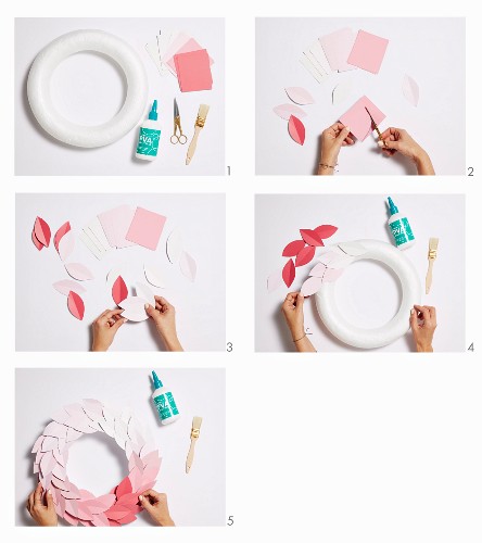 Anleitung für einen Kranz aus Papierblättern mit Farbverlauf