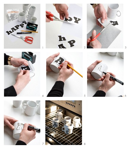 Instructions for decorating mugs with block letters