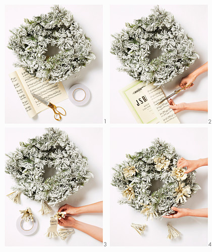 Instructions for a wreath with tassels made of sheet music