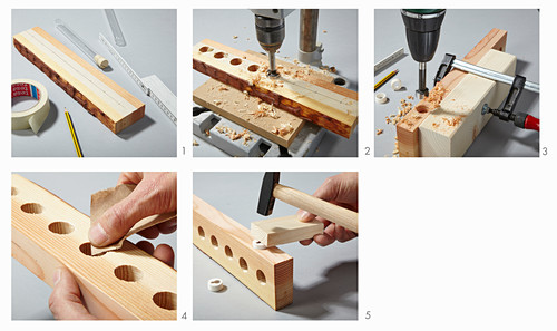 Anleitung für eine Wandhalterung aus Holz für Reagenzgläser