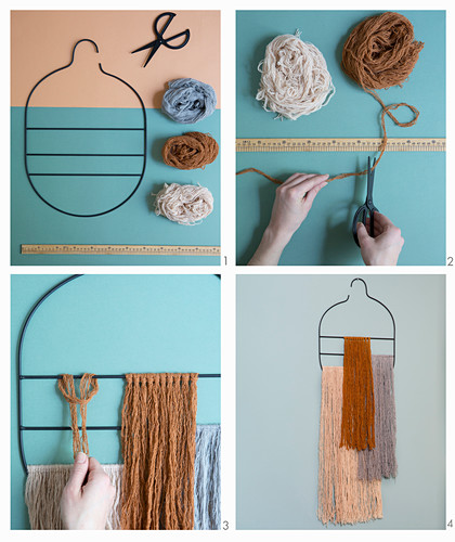 Instructions for making a wall hanging of woollen tassels