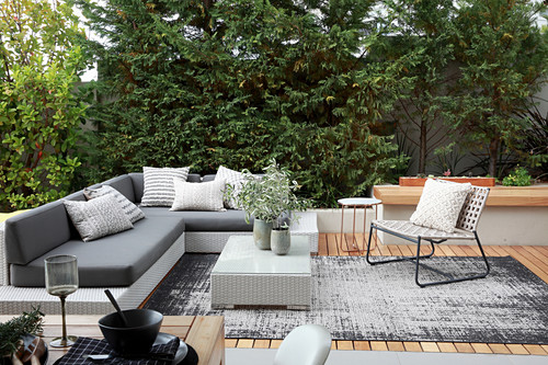 Grey Outdoor Furniture On Elegant Wooden Image 12486073 Outdoor Furniture On Elegant Wooden