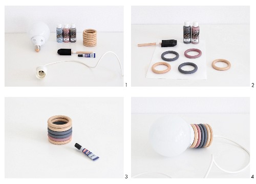Instructions for making pendant lamps from curtain rings in various colours