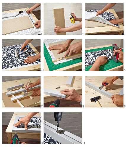 Instructions for making screen from black and white patterned fabric