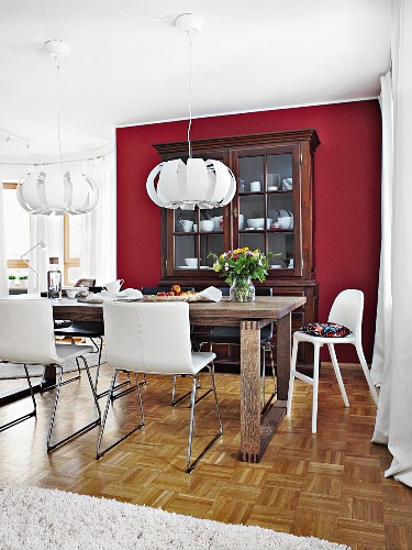 White Leather Covered Bucket Chairs Image 11964663 Living4a - Red Oak Dining Room Table White Leather Covered Bucket Chairs Image 11964663 Living4a - Red Oak Dining Room Table