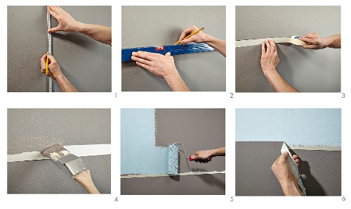 Instructions for painting a wall in two colours