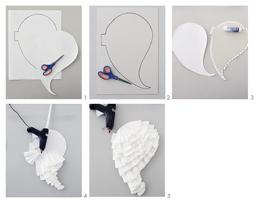 Instructions for making angel wings from white coffee filters