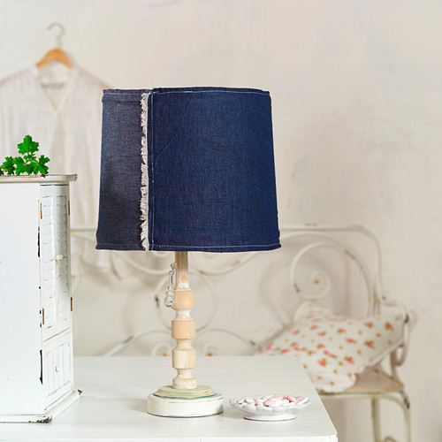 Old table lamp with new, denim lampshade