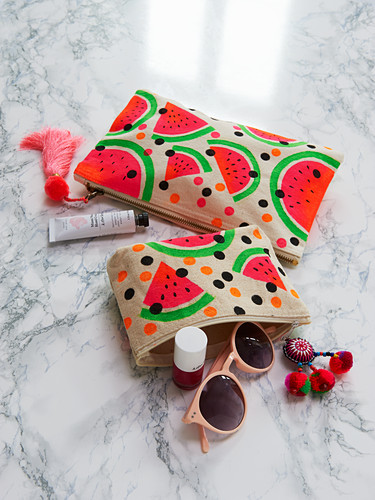 Toiletries bags with watermelon motif
