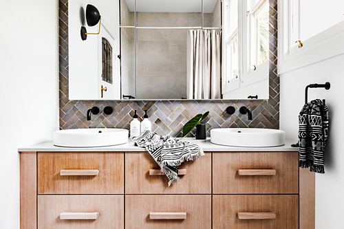 Narrow Bathroom Mirror
 - Narrow Bathroom With Double Sink And Buy Image 12593241 Living4media