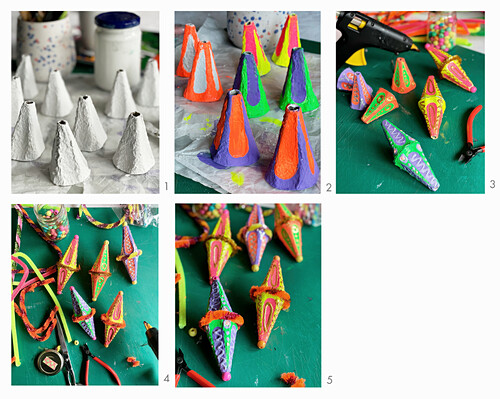 Make colorful ornaments from egg carton