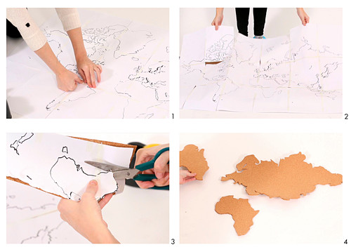 DIY pin board with world map made from cork