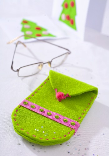 Home-made felt spectacle case with spectacles