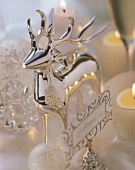 Silver stags as place cards for Christmas