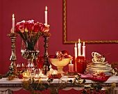 Buffet display in red for a romantic buffet