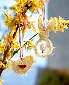 Forsythia with Easter decorations 