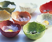 Coloured eggshells made from hand-made paper