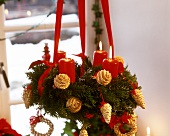 Hanging Advent wreath with red candles