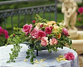 Arrangement of roses in a bowl