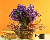 Blue hyacinths in a glass bowl