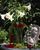 Elegant bouquet of white lilies and red roses