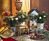 Container roses, jewellery casket & Middle Eastern decorations