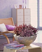 Bowl of heather on a table