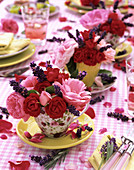 Roses and lavender in cups