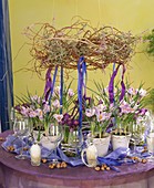 Easter table decoration with crocuses