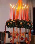 Hanging Advent wreath with slices of orange and stars