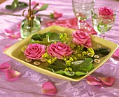 Schale mit Rosenblüten und Frauenmantel