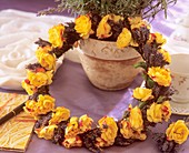 Wreath of yellow roses and lavender