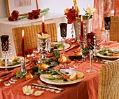 Festive table with appetisers: salmon, seafood